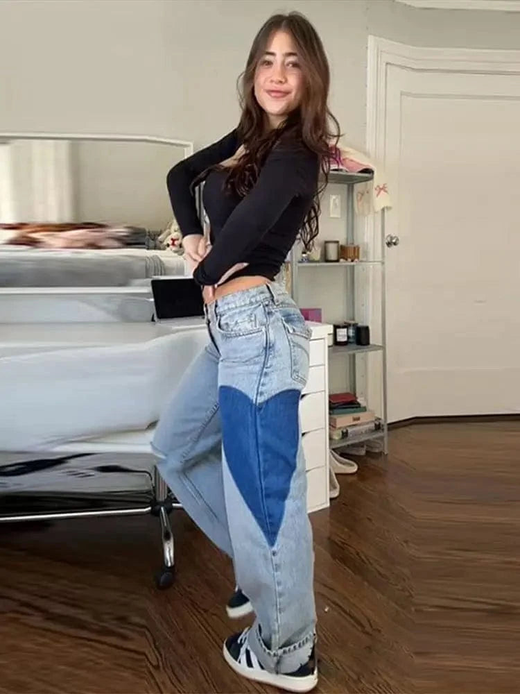 Teon Clothing Shop Heart Print Wide-Leg Jeans