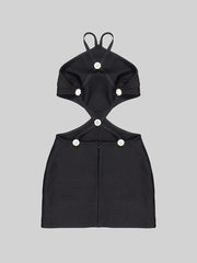 Teonclothingshop 2023 Women's Summer Fashion Crystal Black Backless Diamond Bandage Dress.