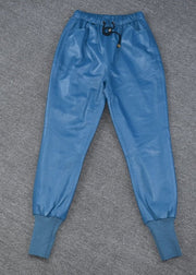 Teonclothingshop Autumn Winter Fashion Genuine Leather Drawstring Pants Women's Casual Leather Harem Pants