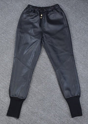 Teonclothingshop Autumn Winter Fashion Genuine Leather Drawstring Pants Women's Casual Leather Harem Pants