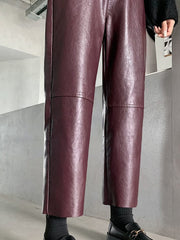 Teonclothingshop Autumn Winter PU Leather Pants Women's Elegant High Waist Pants with Faux Leather Pockets