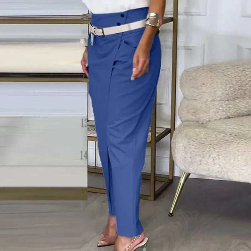 Teonclothingshop Casual Button High-waisted Women's Pants