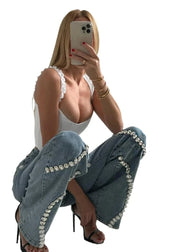 Teonclothingshop Fashionable Casual Rhinestone Jeans