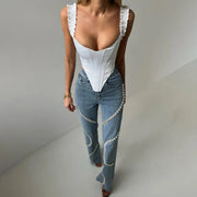 Teonclothingshop Fashionable Casual Rhinestone Jeans