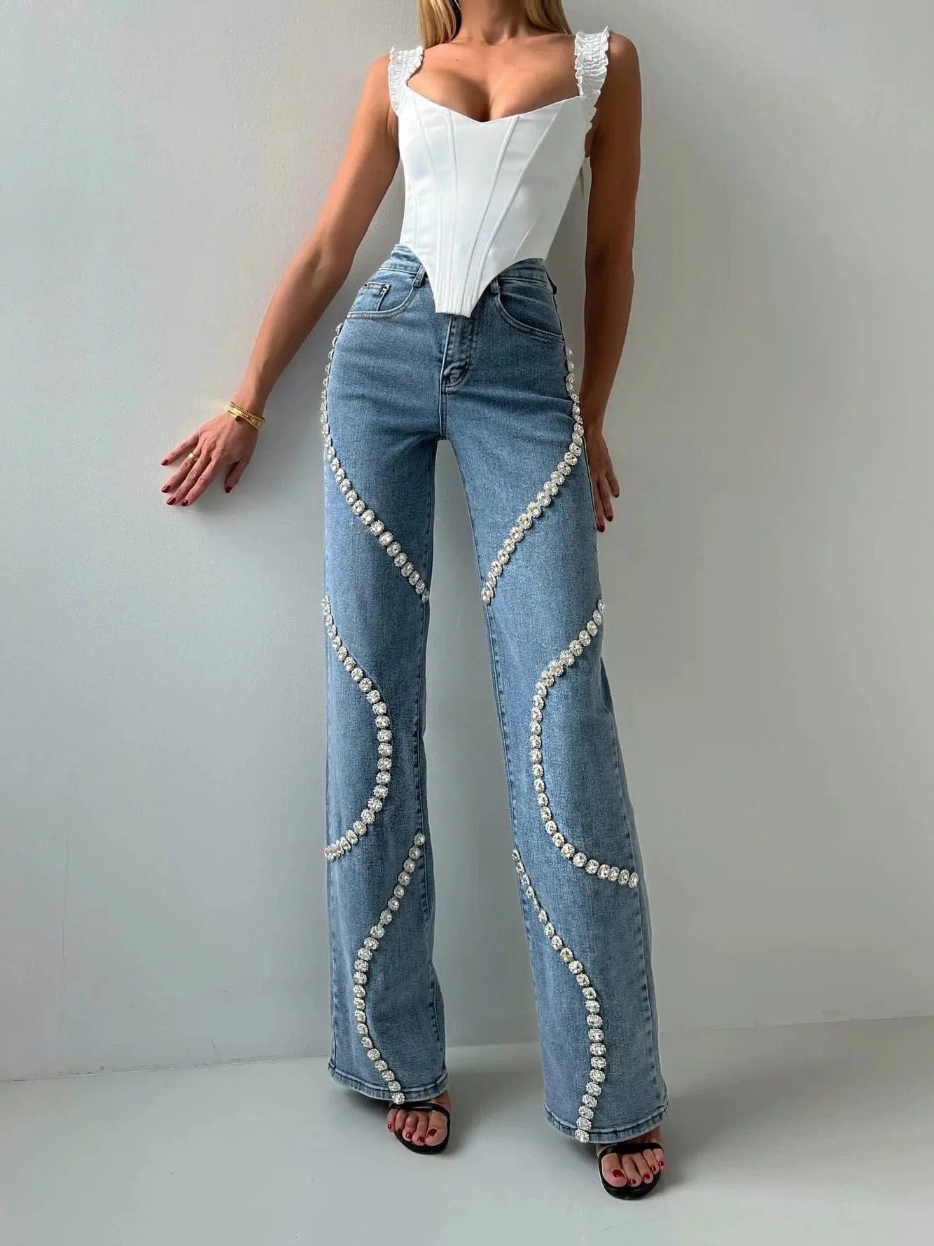 Teonclothingshop Fashionable Casual Rhinestone Jeans