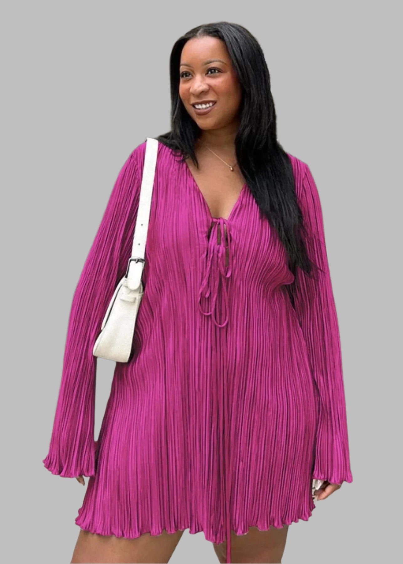 Teonclothingshop Flattering Pleated Dress for Curvy Women