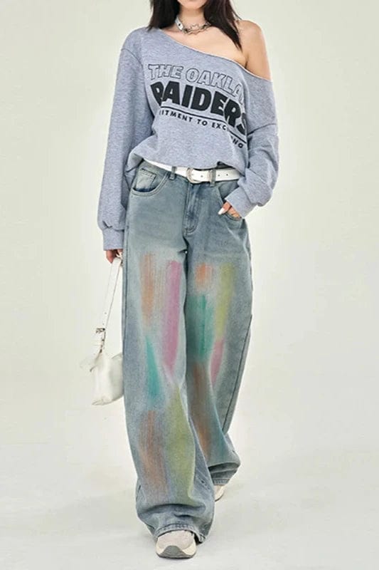 Teonclothingshop Graffiti Rainbow Printed Denim Pants