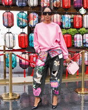 Teonclothingshop Hole Fashion Print Diamond Splicing Loose Jeans Women