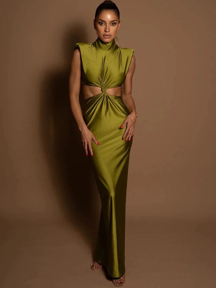 Teonclothingshop Hollow Out Turtleneck Maxi Dress Women