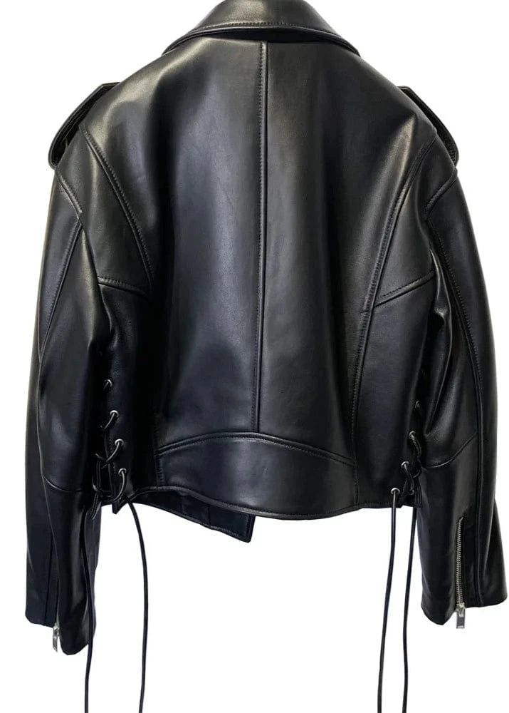 Black leather jacket on a white background