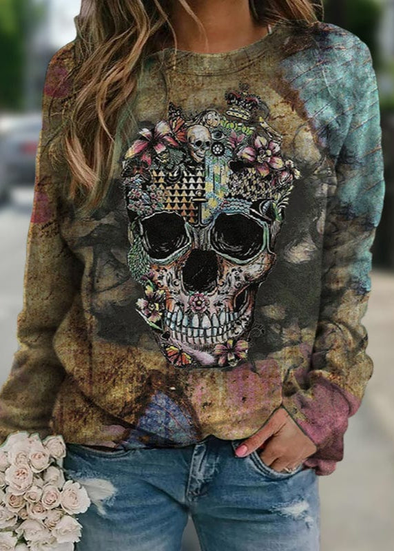 Teonclothingshop Long sleeve skull print sweatshirt