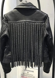 Teonclothingshop Luxury Rivet Tassel Leather Jacket