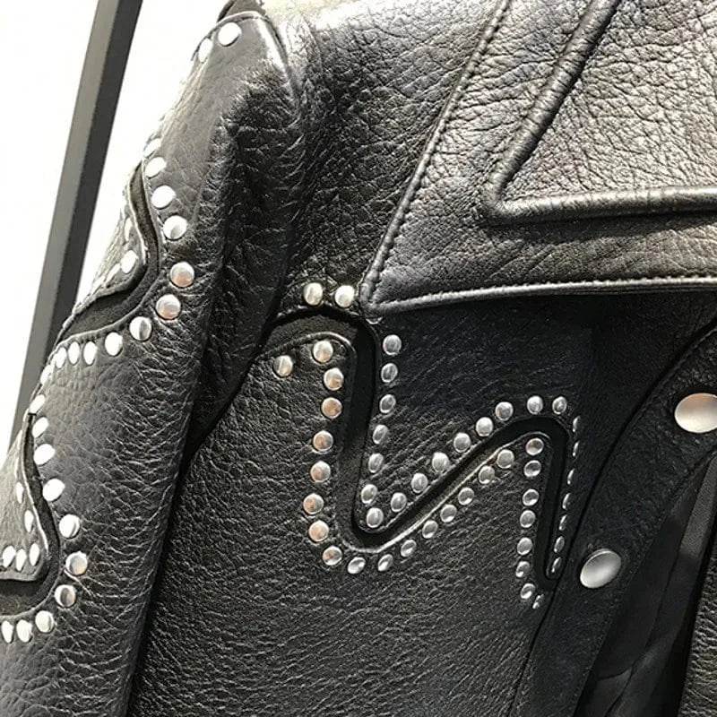 Teonclothingshop Luxury Rivet Tassel Leather Jacket
