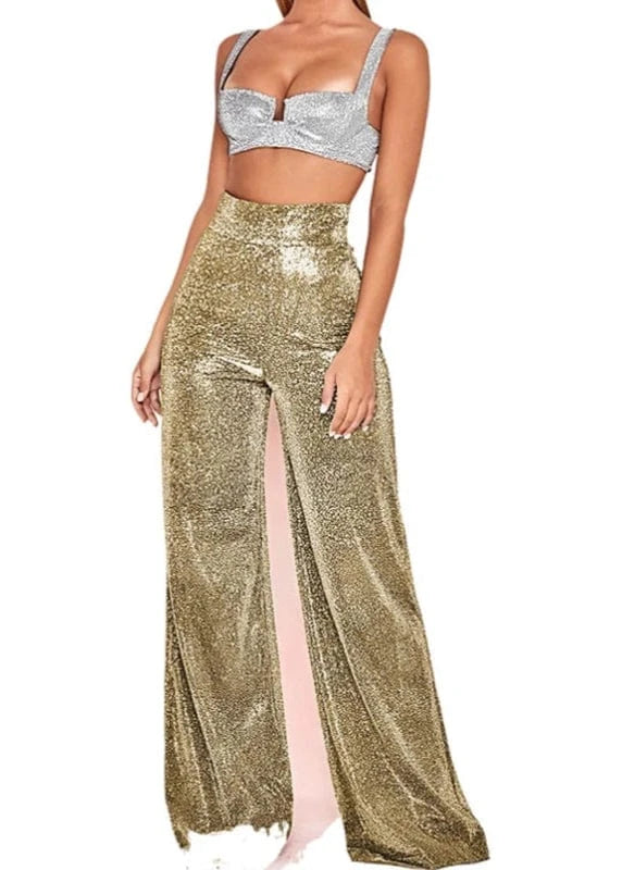 Teonclothingshop Metallic Sparkly Wide Leg Pants