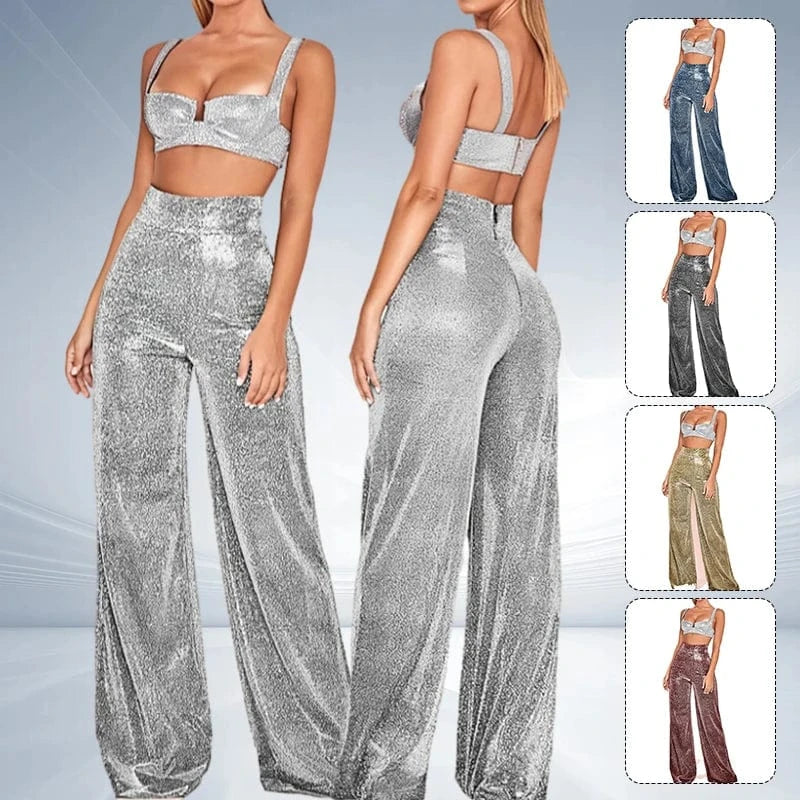 Teonclothingshop Metallic Sparkly Wide Leg Pants
