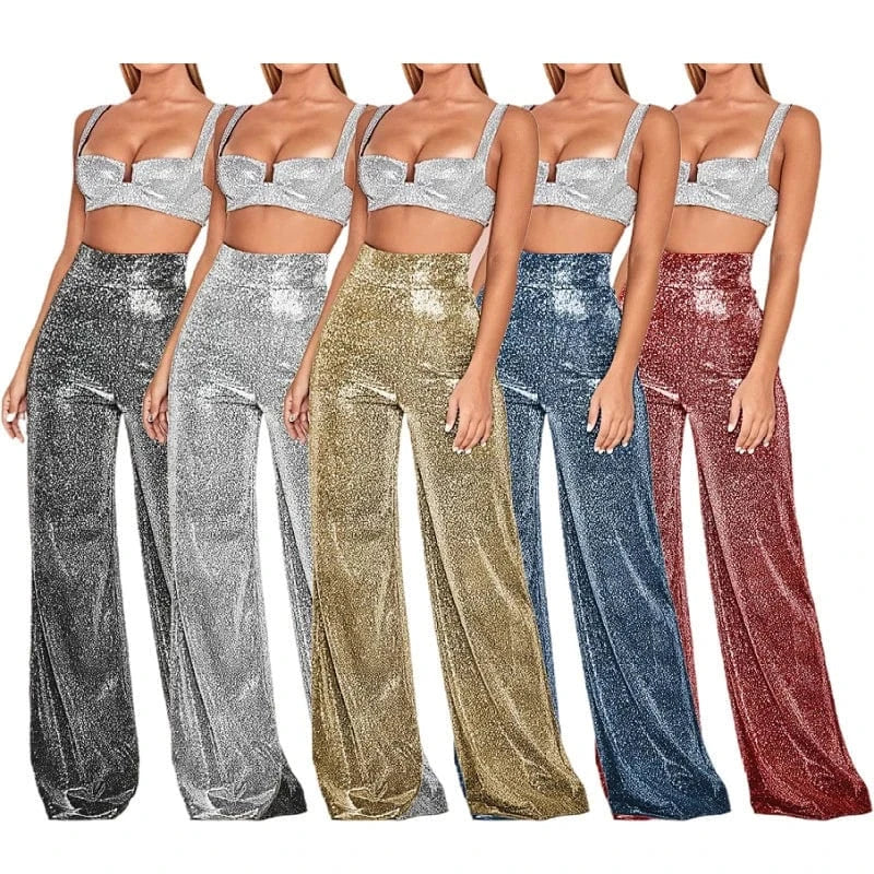 Teonclothingshop Metallic Sparkly Wide Leg Pants