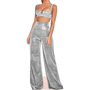 Teonclothingshop Metallic Sparkly Wide Leg Pants