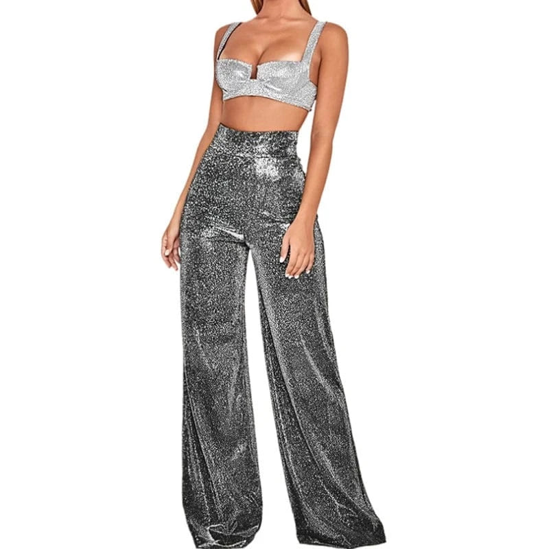 Teonclothingshop Metallic Sparkly Wide Leg Pants
