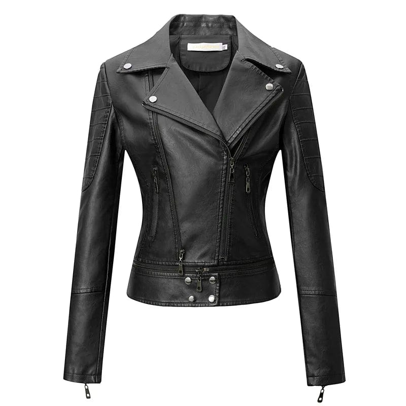 Teonclothingshop Motorcycle Leather Jacket with Zipper for Women
