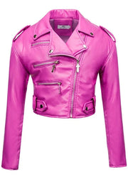 Pink leather jacket on a white background