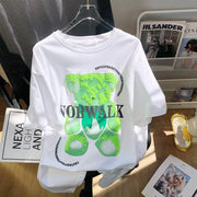 Teonclothingshop Pure Cotton Bear Print Foam Design New Summer 2023 Loose Short Sleeve T-Shirt
