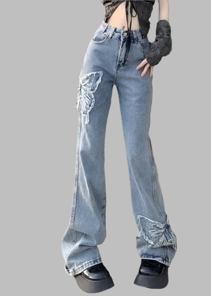 Teonclothingshop Retro Butterfly Embroidered Jeans