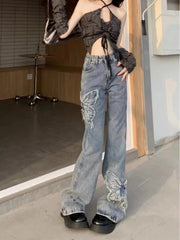 Teonclothingshop Retro Butterfly Embroidered Jeans