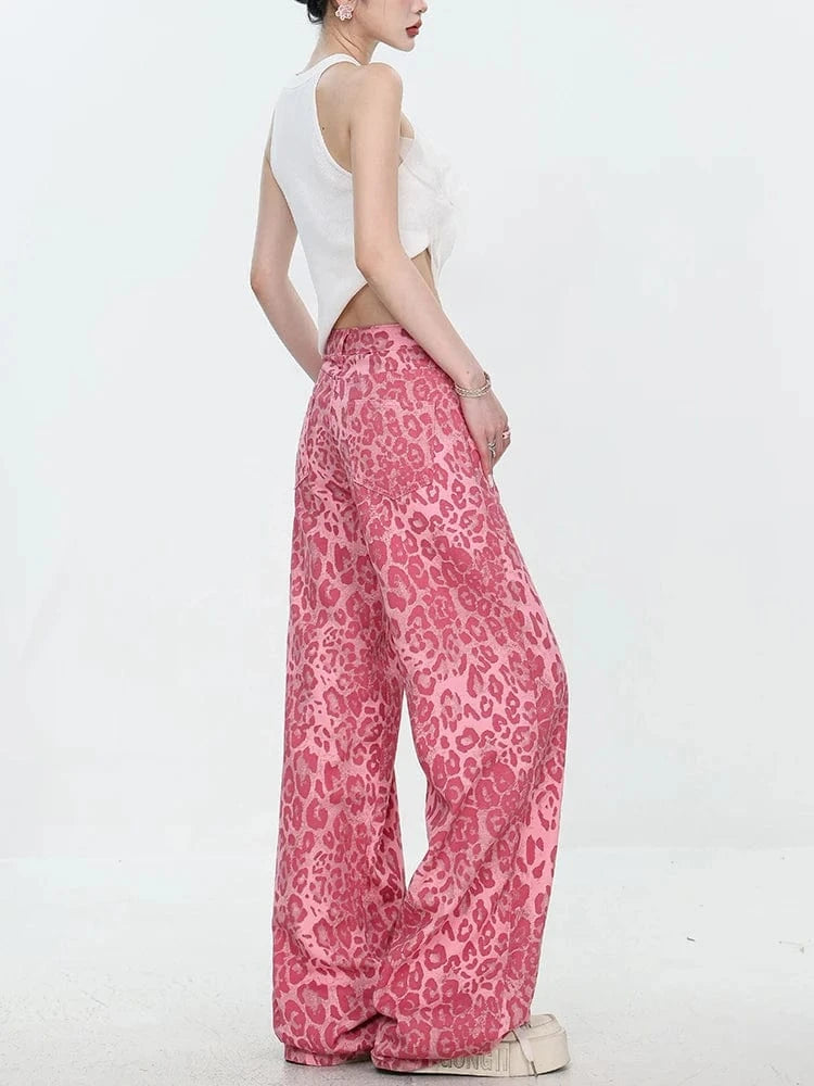 Teonclothingshop Streetwear Leopard Print Jeans Women Baggy
