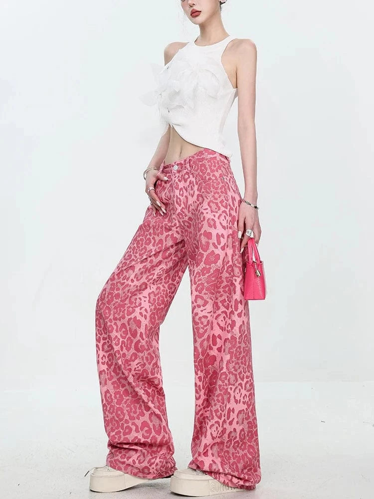 Teonclothingshop Streetwear Leopard Print Jeans Women Baggy