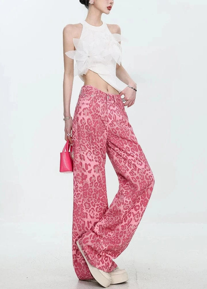 Teonclothingshop Streetwear Leopard Print Jeans Women Baggy