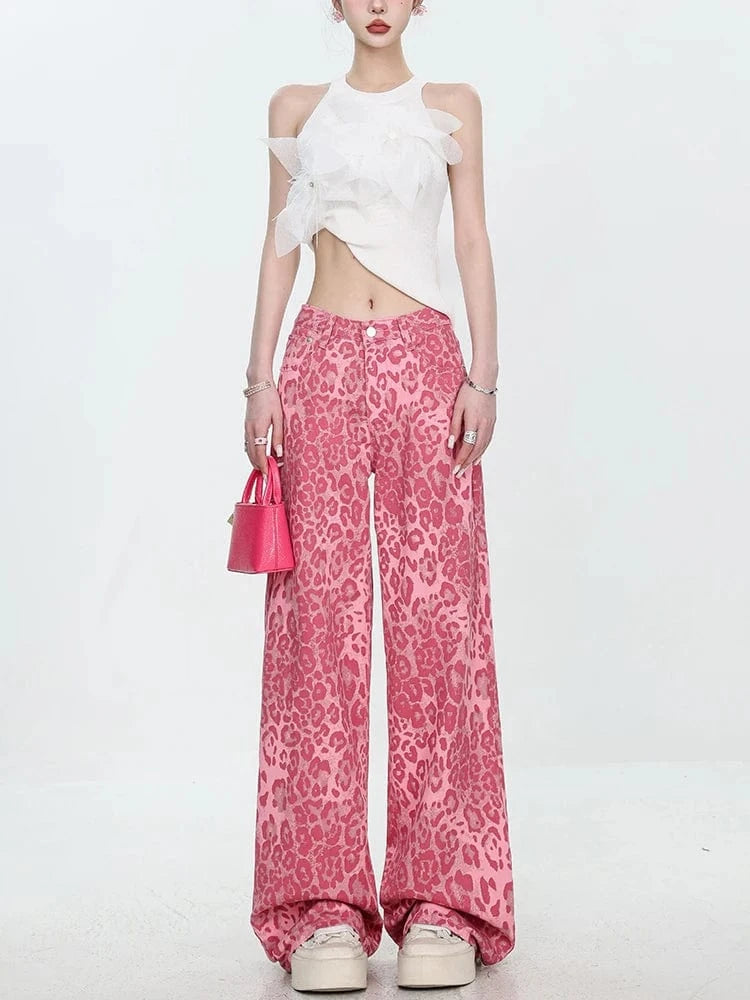 Teonclothingshop Streetwear Leopard Print Jeans Women Baggy