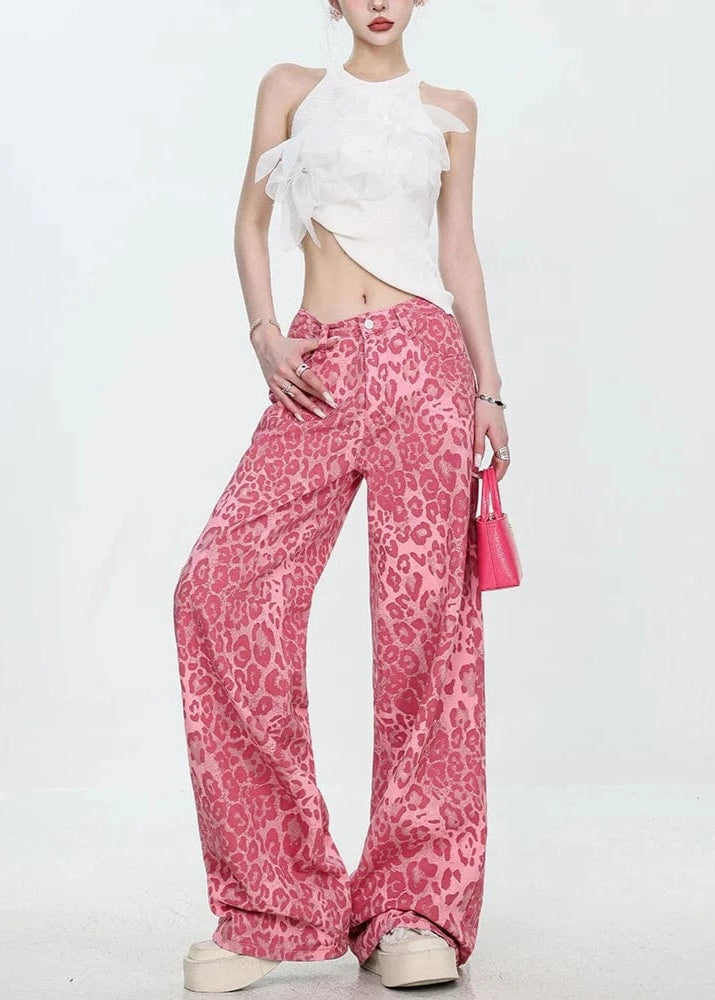Teonclothingshop Streetwear Leopard Print Jeans Women Baggy