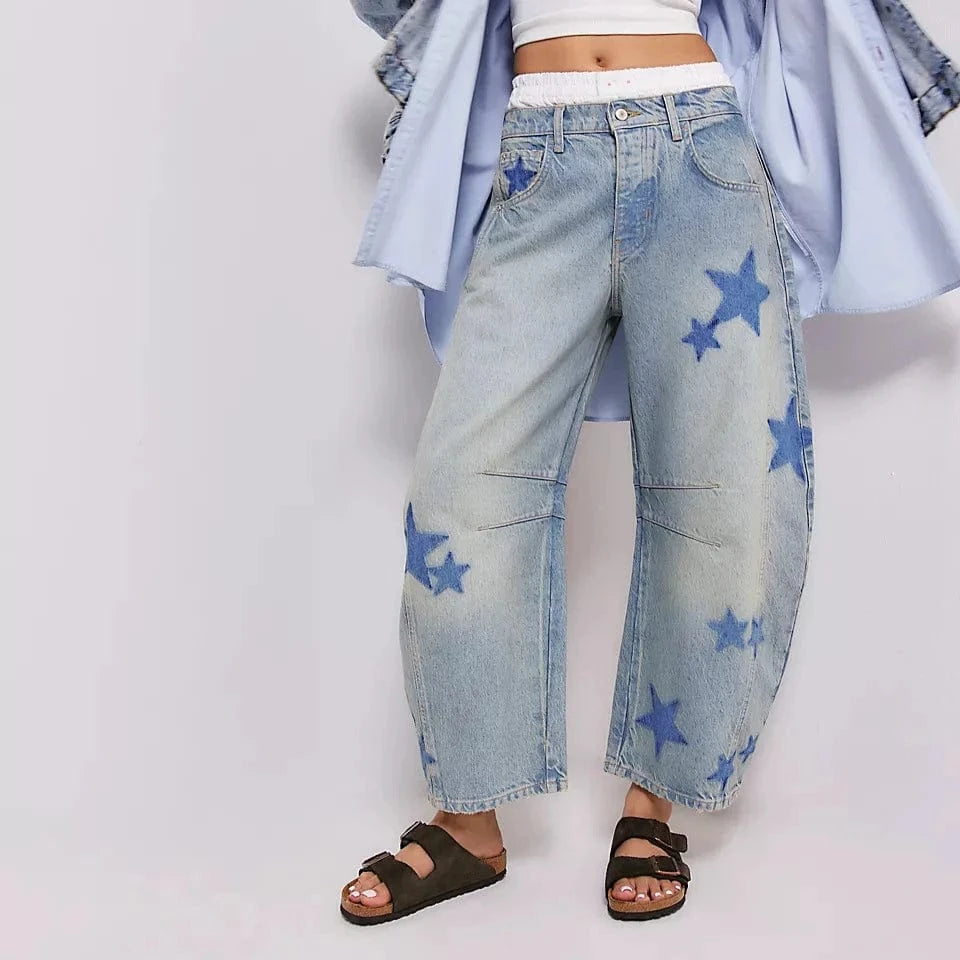 Teonclothingshop Trendy Blue Denim Mom Jeans