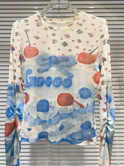 Teonclothingshop Trendy Sheer Fruit Print T-Shirt