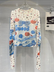 Teonclothingshop Trendy Sheer Fruit Print T-Shirt