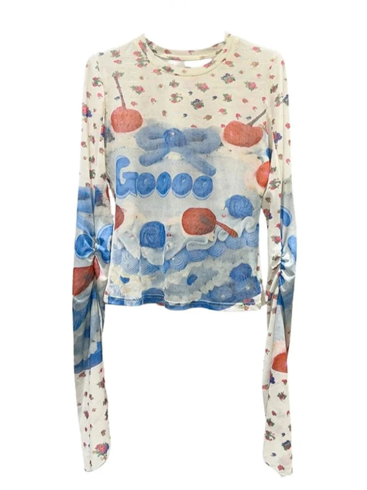 Teonclothingshop Trendy Sheer Fruit Print T-Shirt