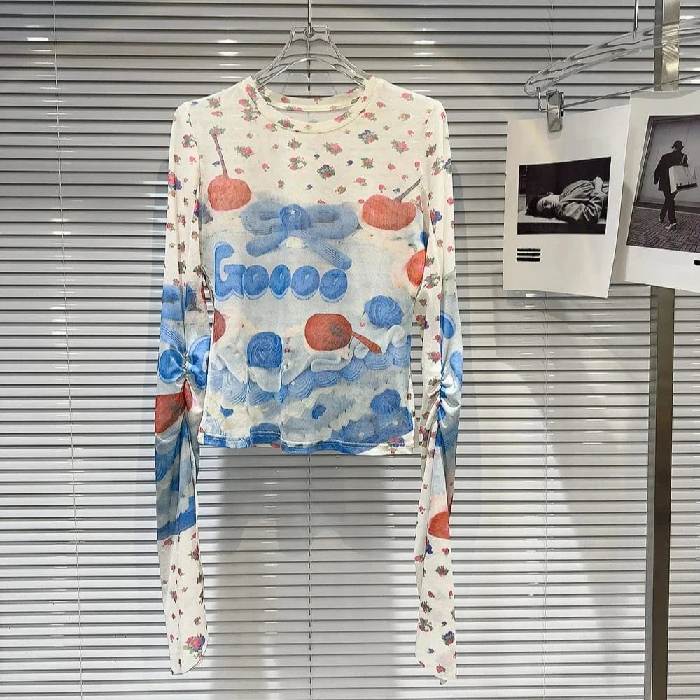 Teonclothingshop Trendy Sheer Fruit Print T-Shirt