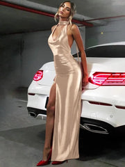 Teonclothingshop V-neck Bandage High Slit Long Maxi Dress