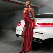 Teonclothingshop V-neck Bandage High Slit Long Maxi Dress