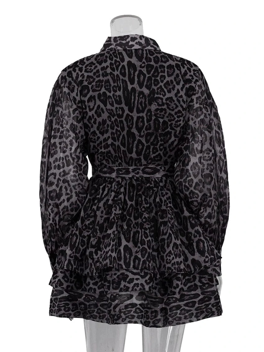 Teonclothingshop Vintage Lapel Long Sleeve Mini Dresses