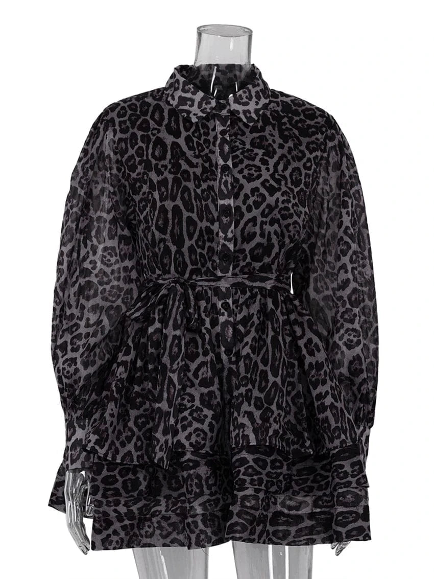 Teonclothingshop Vintage Lapel Long Sleeve Mini Dresses