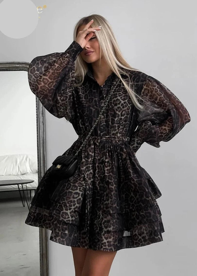 Teonclothingshop Vintage Lapel Long Sleeve Mini Dresses