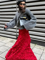 Teonclothingshop Winter Red Fashion Long Petal Skirt