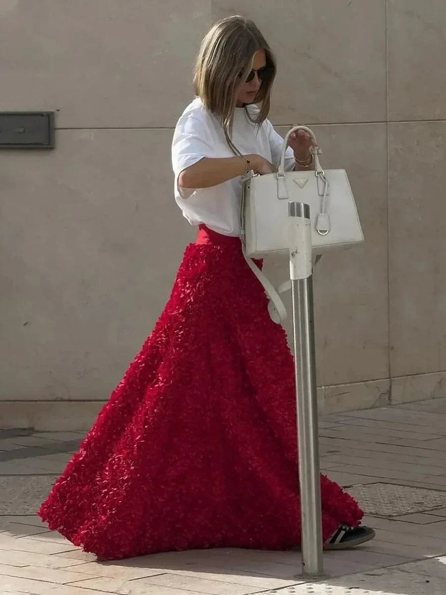 Teonclothingshop Winter Red Fashion Long Petal Skirt