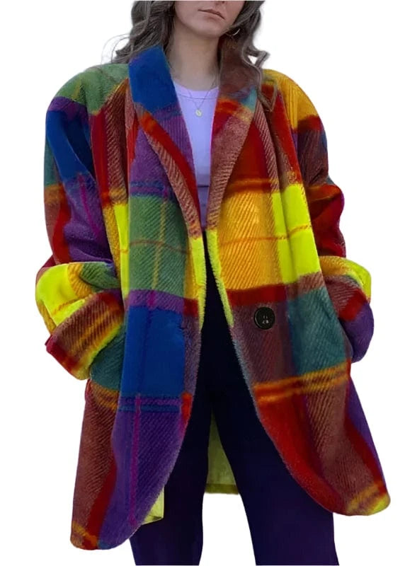 Teonclothingshop Women’s Color Block Cashmere Coat