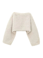 Teonclothingshop Women's Crop Faux Fur Coat Street O-neck Long Sleeve