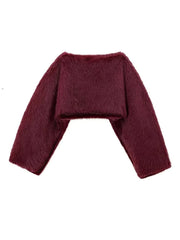 Teonclothingshop Women's Crop Faux Fur Coat Street O-neck Long Sleeve