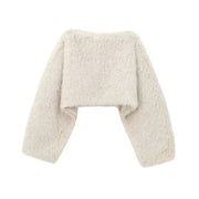 Teonclothingshop Women's Crop Faux Fur Coat Street O-neck Long Sleeve