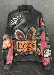 Teonclothingshop Women’s Embroidered Flower Sweatshirt Jacket