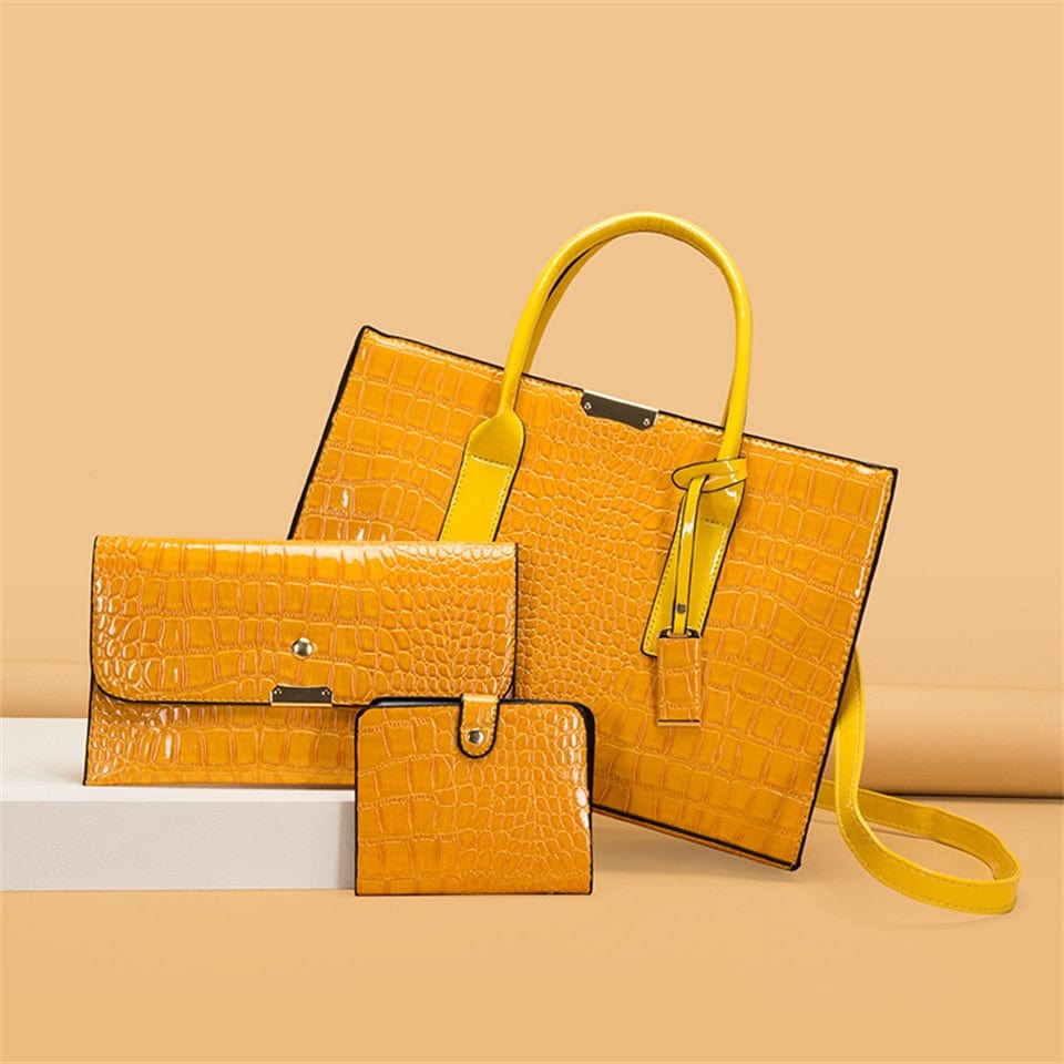 Teonclothingshop Women's fashion lacquered leather bags 3 sets